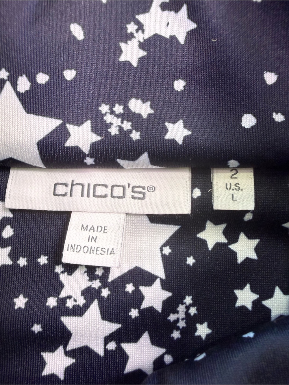 Chico’s Navy Star Print Quarter Zip Pullover Top Size 2 Large - Picture 6 of 10
